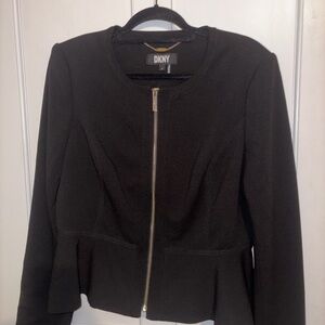 DKNY Black Peplum Blazer with Gold Zipper